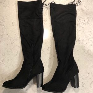 Women’s Black Faux Suede Over-The-Knee Boots